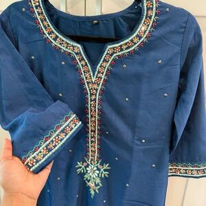 New Embroidered Blue Desi Selwar Kamiz 3 Piece Outfit